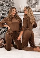 Welurowy Compleu de trening z falbankami Just Two Of Us ciocolatiu