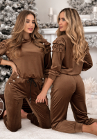 Welurowy Compleu de trening z falbankami Just Two Of Us ciocolatiu