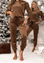 Welurowy Compleu de trening z falbankami Just Two Of Us ciocolatiu