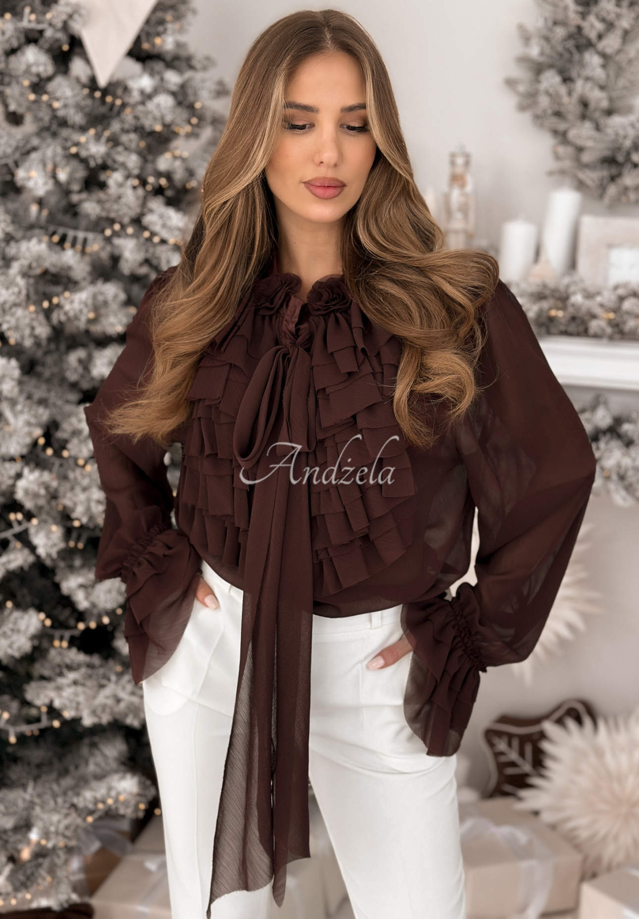 Cămașă din viscoză cu jabou și legare Miss Delicacy