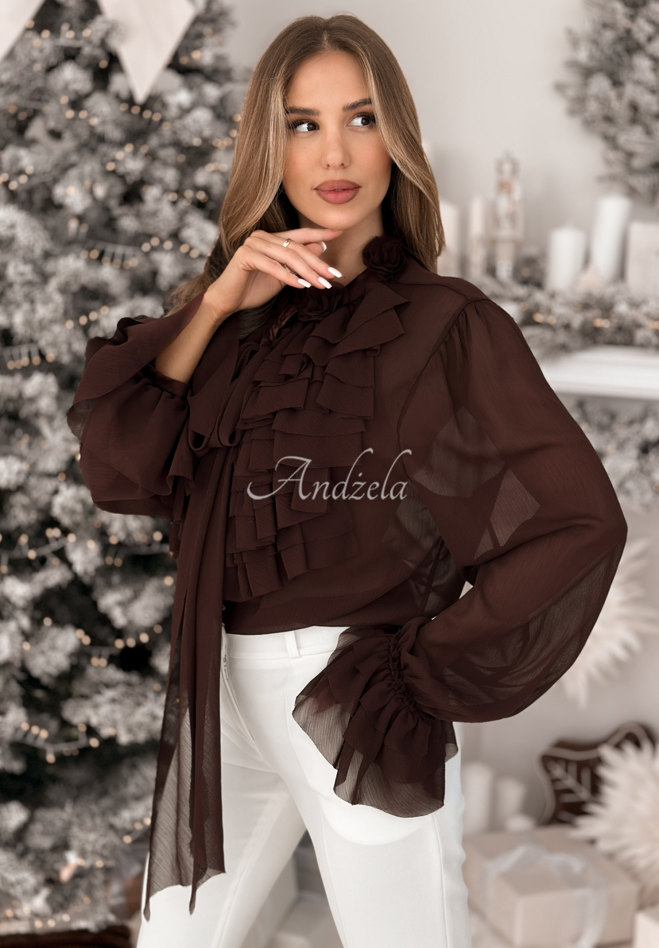 Cămașă din viscoză cu jabou și legare Miss Delicacy