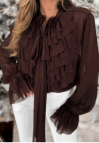 Cămașă z żabotem i wiązaniem Miss Delicacy ciocolatie
