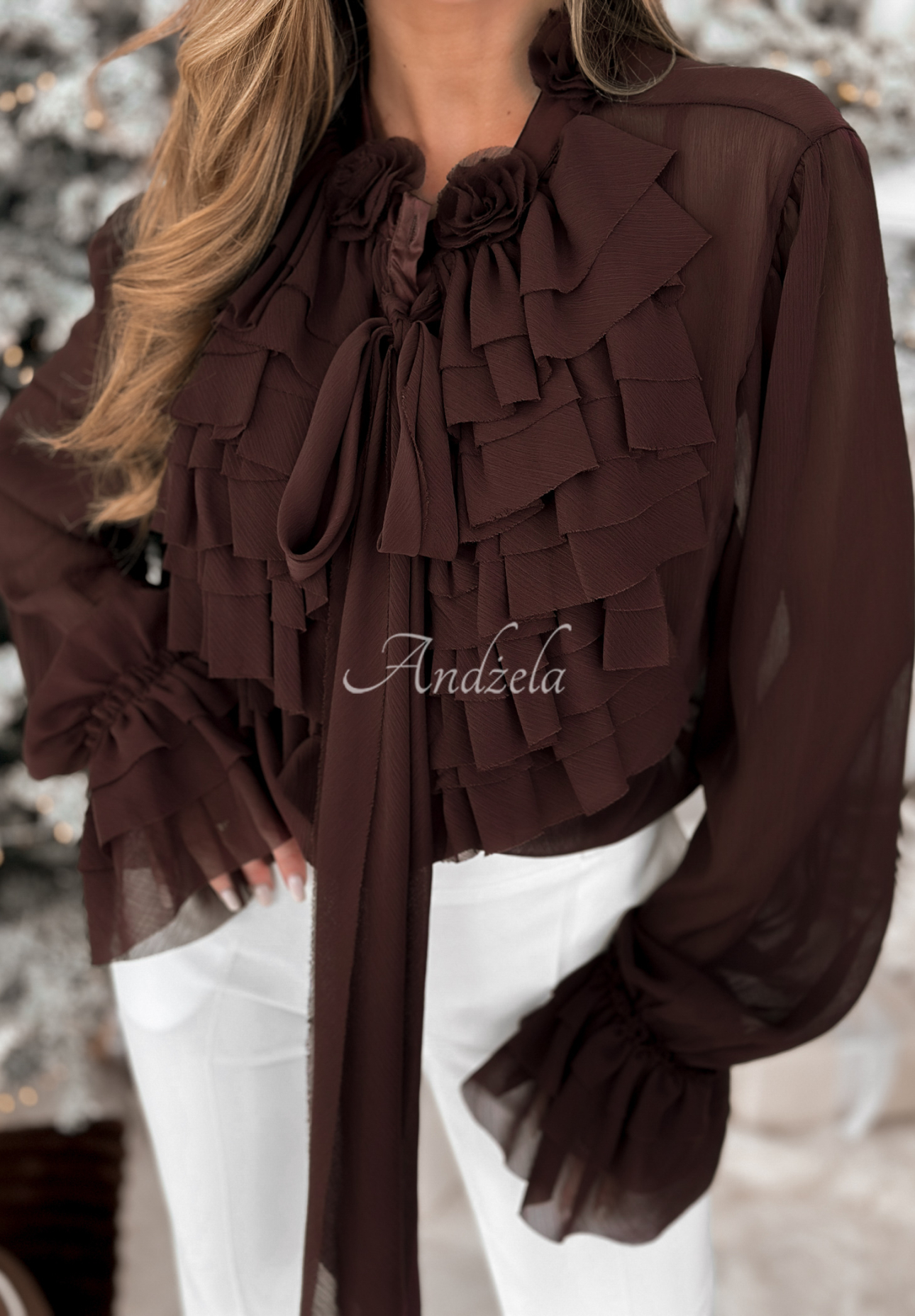 Cămașă din viscoză cu jabou și legare Miss Delicacy