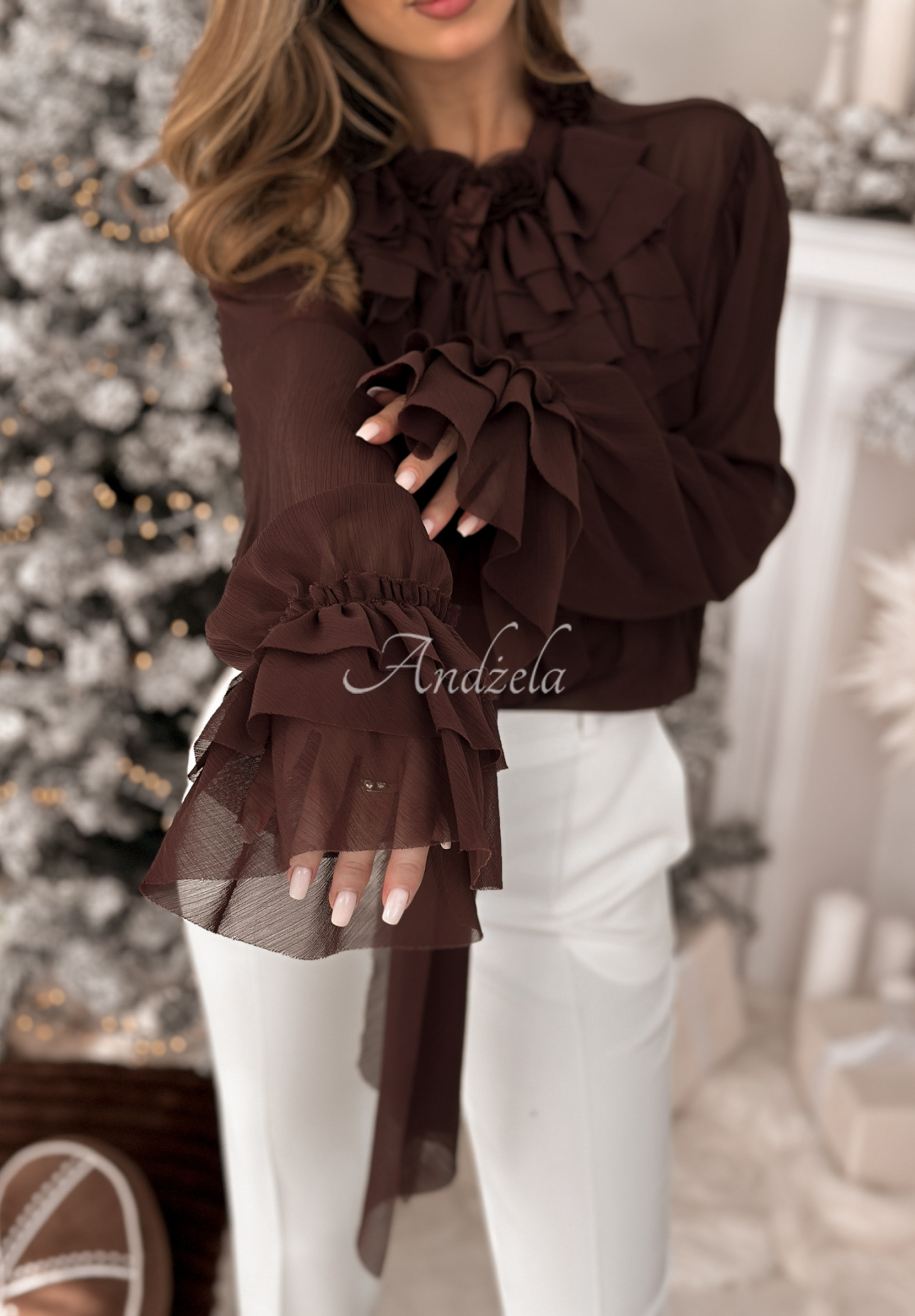 Cămașă din viscoză cu jabou și legare Miss Delicacy