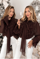 Cămașă z żabotem i wiązaniem Miss Delicacy ciocolatie