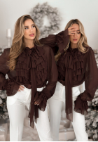 Cămașă z żabotem i wiązaniem Miss Delicacy ciocolatie