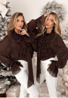 Cămașă z żabotem i wiązaniem Miss Delicacy ciocolatie