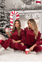 Welurowy Compleu de trening z falbankami Just Two Of Us burgundowy