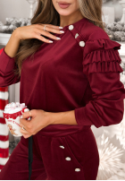 Welurowy Compleu de trening z falbankami Just Two Of Us burgundowy