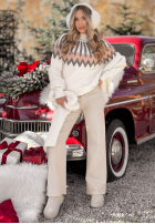 Wzorzysty Pulover z wełną Corta ecru