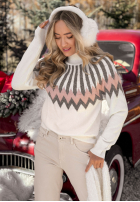 Wzorzysty Pulover z wełną Corta ecru