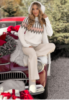 Wzorzysty Pulover z wełną Corta ecru