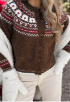 Krótki Cardigan cu modele Winter Fun ciocolatiu