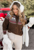 Krótki Cardigan cu modele Winter Fun ciocolatiu