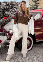 Krótki Cardigan cu modele Winter Fun ciocolatiu