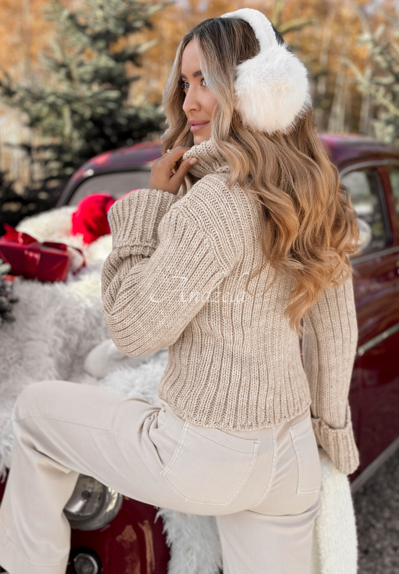 Pulover scurt cu guler și lână We Take Chances