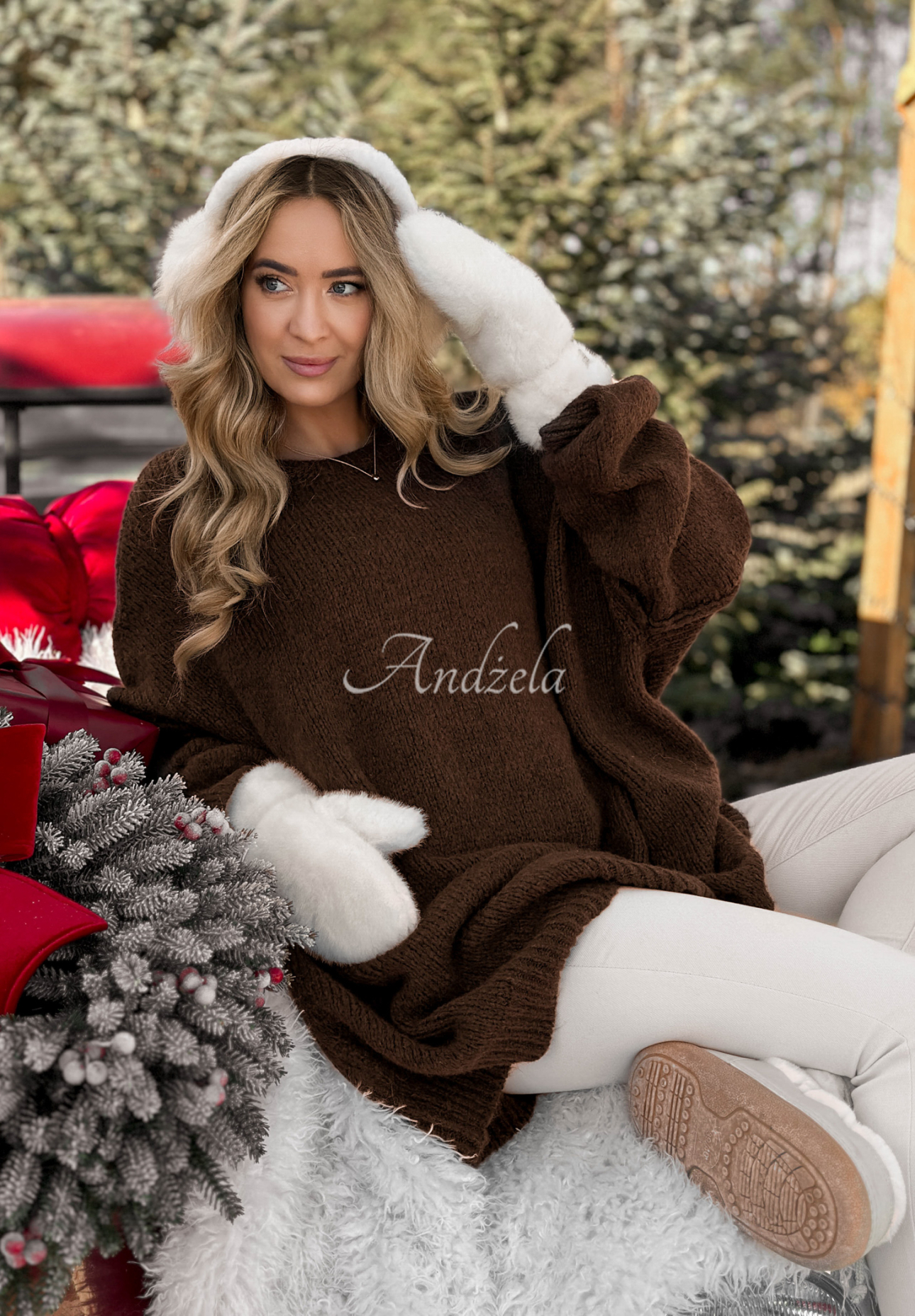 Pulover lung oversize din lână și viscoză Cozy Weather