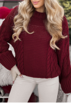 Ozdobnie pleciony Pulover Snuggle Weather burgundowy