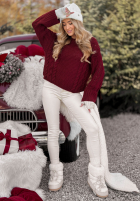 Ozdobnie pleciony Pulover Snuggle Weather burgundowy