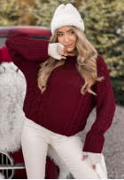 Ozdobnie pleciony Pulover Snuggle Weather burgundowy