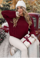 Ozdobnie pleciony Pulover Snuggle Weather burgundowy