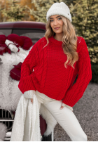 Ozdobnie pleciony Pulover Snuggle Weather roșu