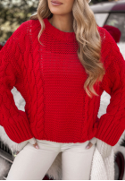 Ozdobnie pleciony Pulover Snuggle Weather roșu