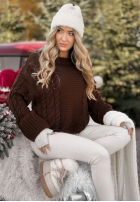 Ozdobnie pleciony Pulover Snuggle Weather ciocolatiu