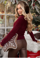 Pulover alpaka z golfem Softest Mind burgundowy