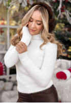 Pulover alpaka z golfem Softest Mind ecru