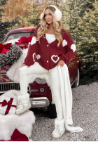 Krótki Cardigan oversiz w serca Second Date burgundowy