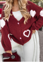 Krótki Cardigan oversiz w serca Second Date burgundowy