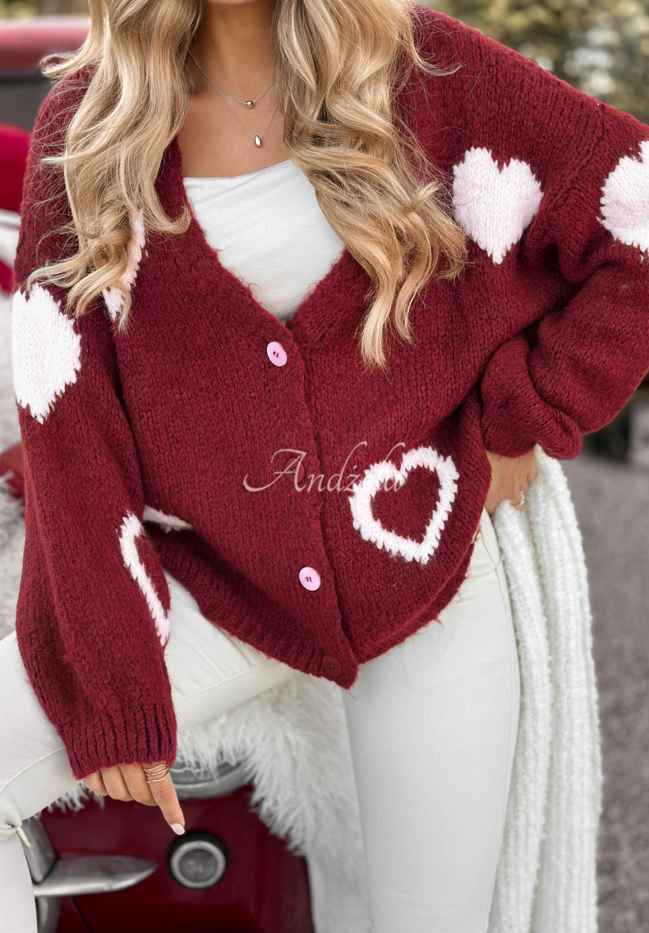 Cardigan scurt oversize Second Date cu inimioare