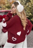 Krótki Cardigan oversiz w serca Second Date burgundowy