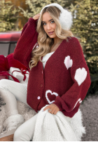 Krótki Cardigan oversiz w serca Second Date burgundowy