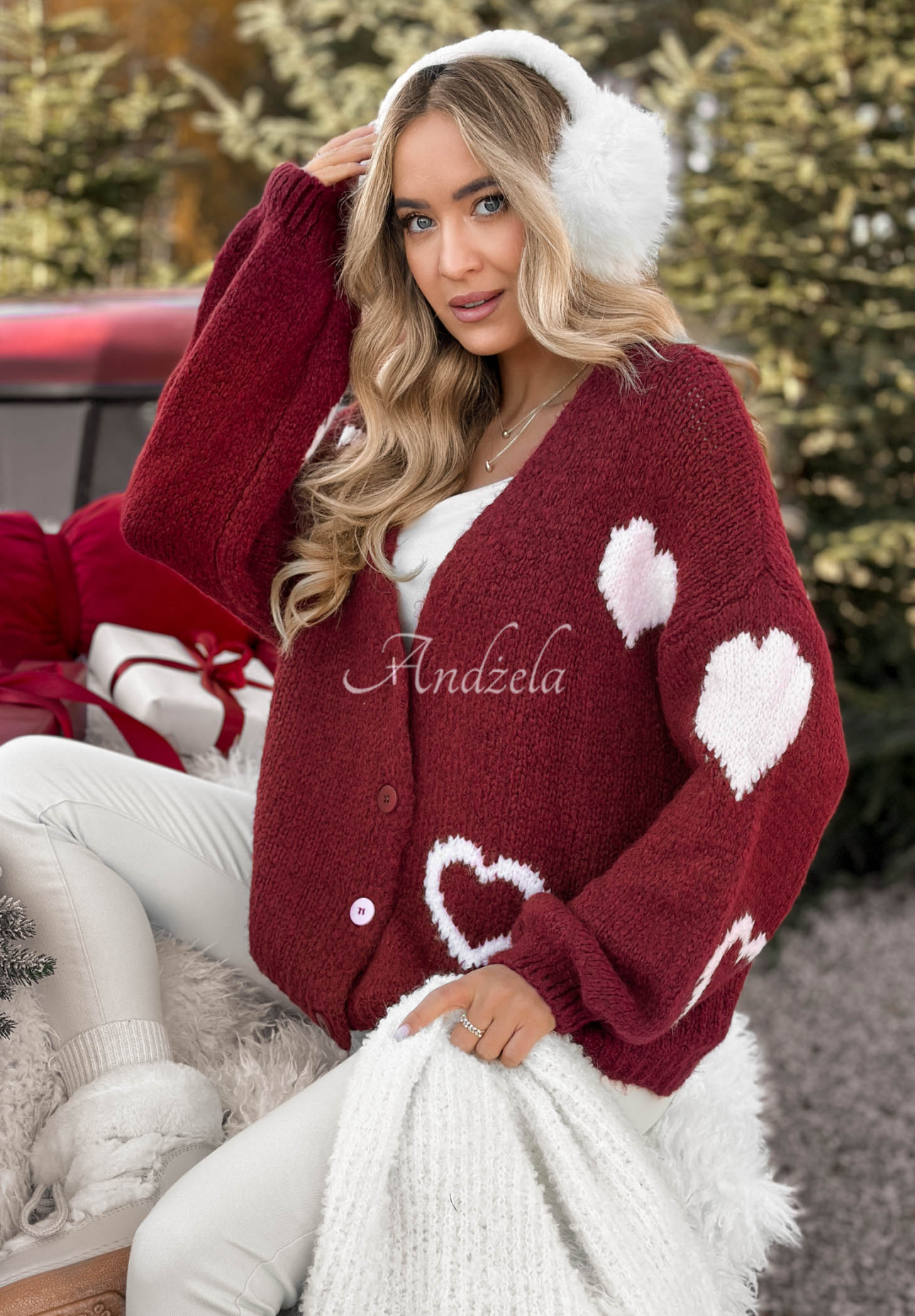 Cardigan scurt oversize Second Date cu inimioare