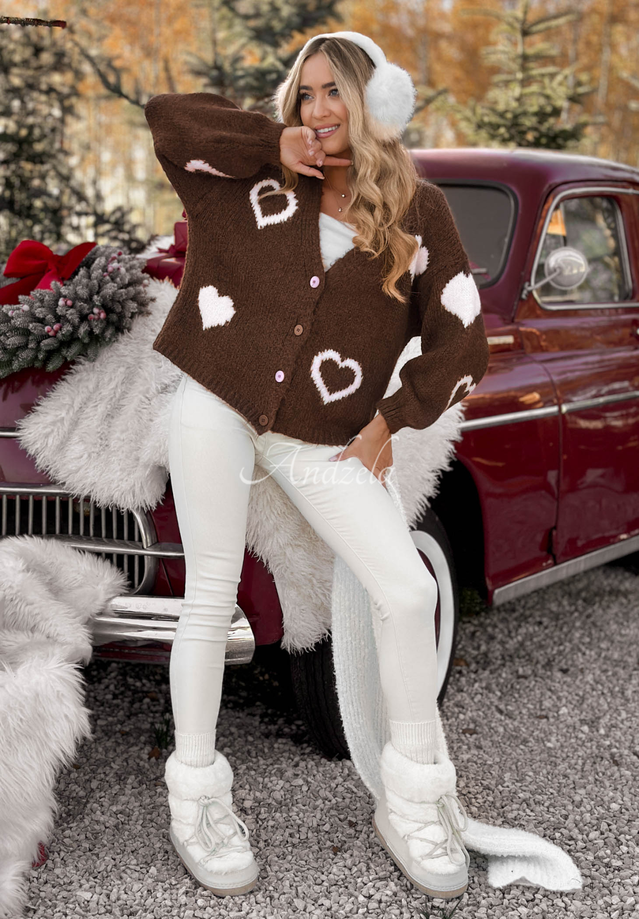 Cardigan scurt oversize Second Date cu inimioare