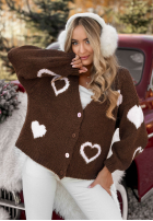 Krótki Cardigan oversiz w serca Second Date ciocolatiu