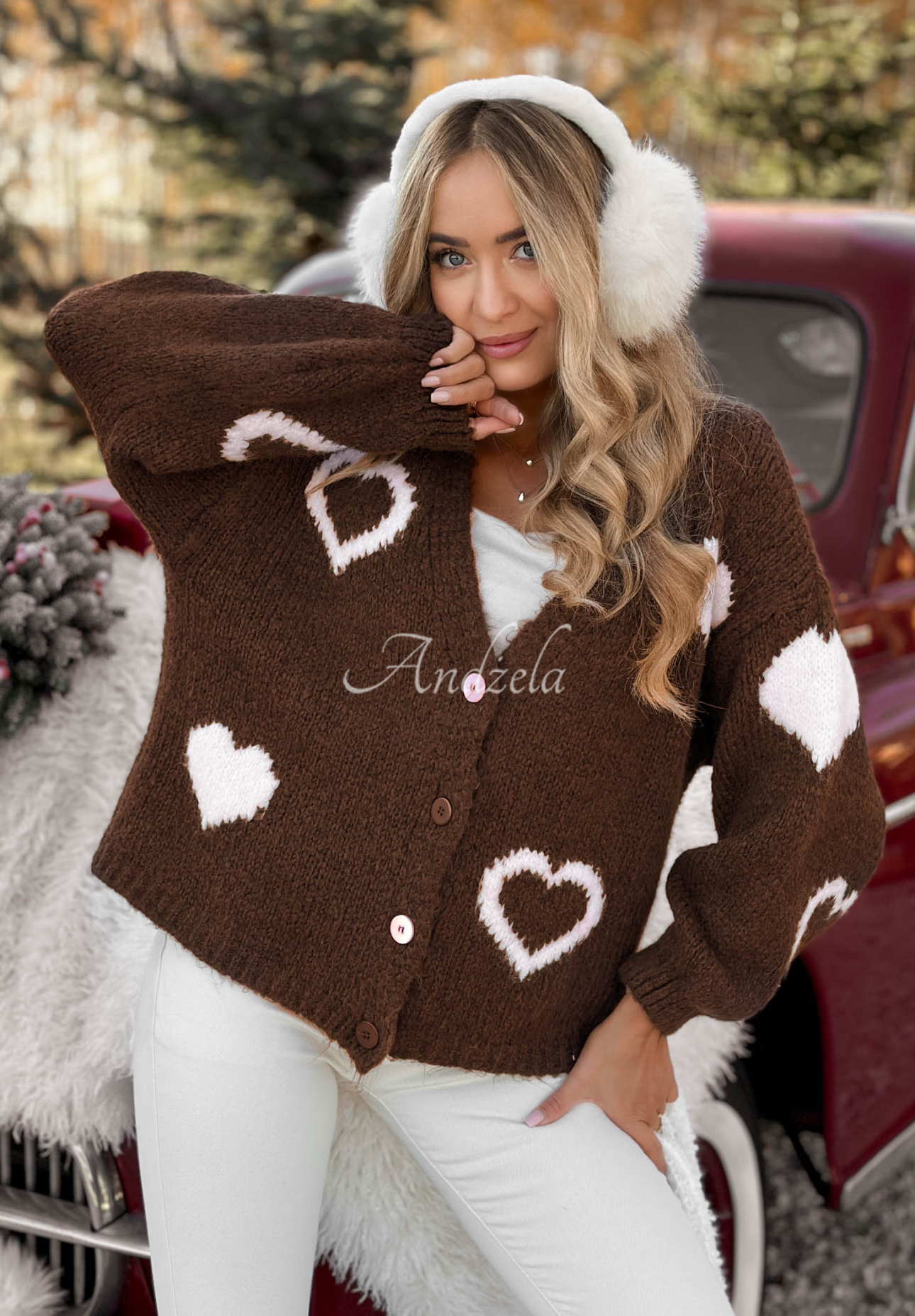 Cardigan scurt oversize Second Date cu inimioare