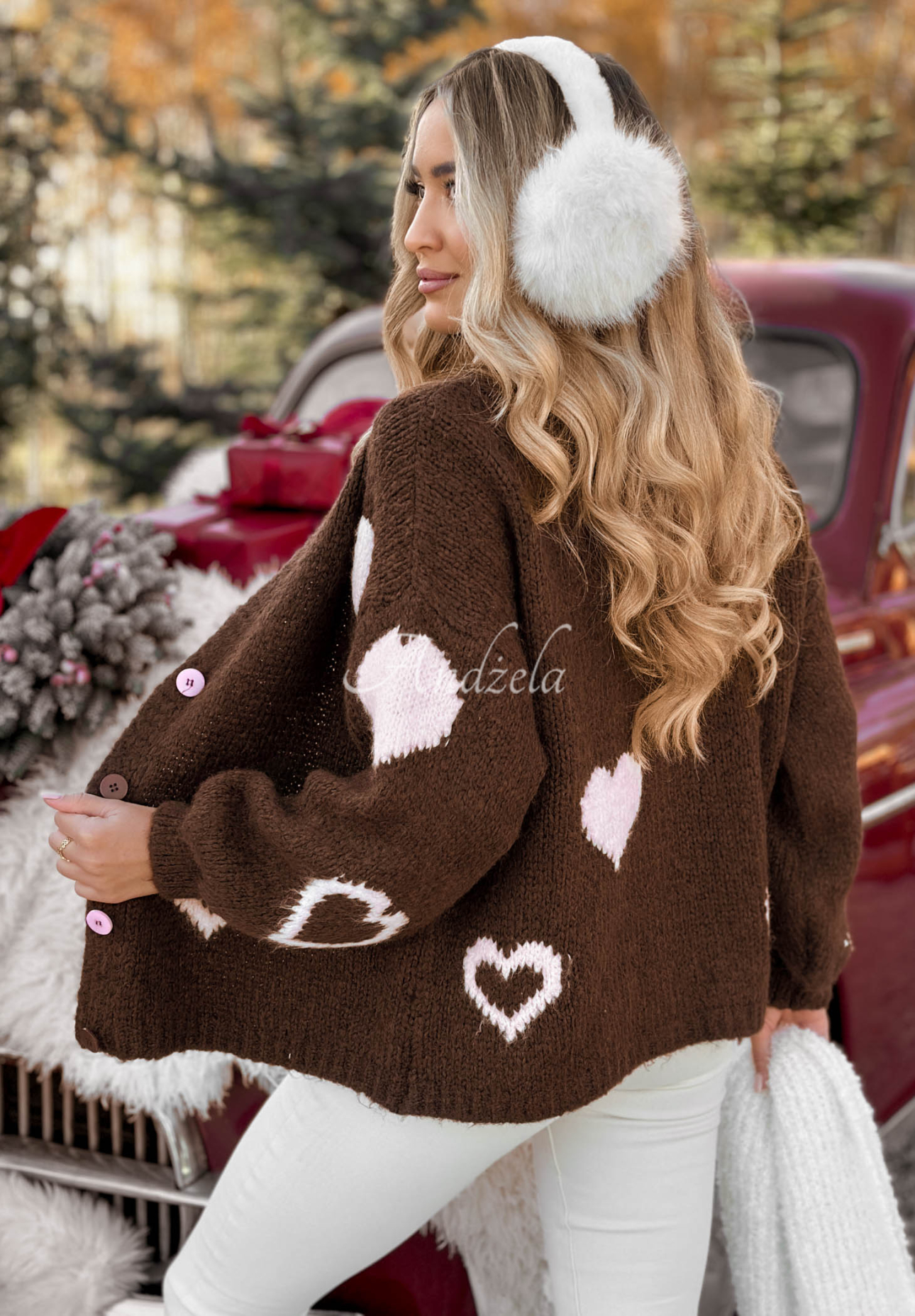 Cardigan scurt oversize Second Date cu inimioare