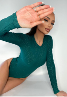 Błyszczące body ze stójką Really Simple verde sticlă