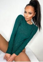 Błyszczące body ze stójką Really Simple verde sticlă