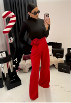 Pantaloni wide leg z kwiatem La Milla Red Rose roșii