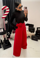 Pantaloni wide leg din viscoză cu floare La Milla Red Rose