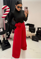 Pantaloni wide leg z kwiatem La Milla Red Rose roșii
