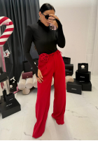 Pantaloni wide leg z kwiatem La Milla Red Rose roșii