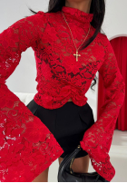 Koronkowa Bluză ze stójką i szerokimi rękawami z wiskozy La Milla Why Not You roșie