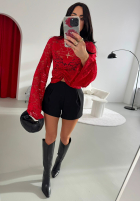 Koronkowa Bluză ze stójką i szerokimi rękawami z wiskozy La Milla Why Not You roșie