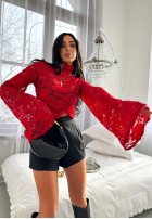 Koronkowa Bluză ze stójką i szerokimi rękawami z wiskozy La Milla Why Not You roșie