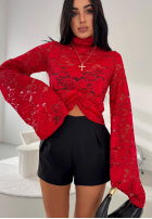 Koronkowa Bluză ze stójką i szerokimi rękawami z wiskozy La Milla Why Not You roșie